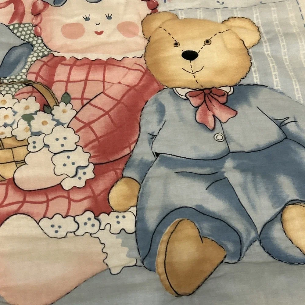 Vintage Country Bear Friends Baby Nursery Quilt Blanket 27x36 Cottagecore